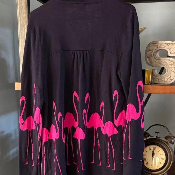 Crown & Ivy Blue and Pink Flamingo Sweater open cardigan - Picture 5 of 5